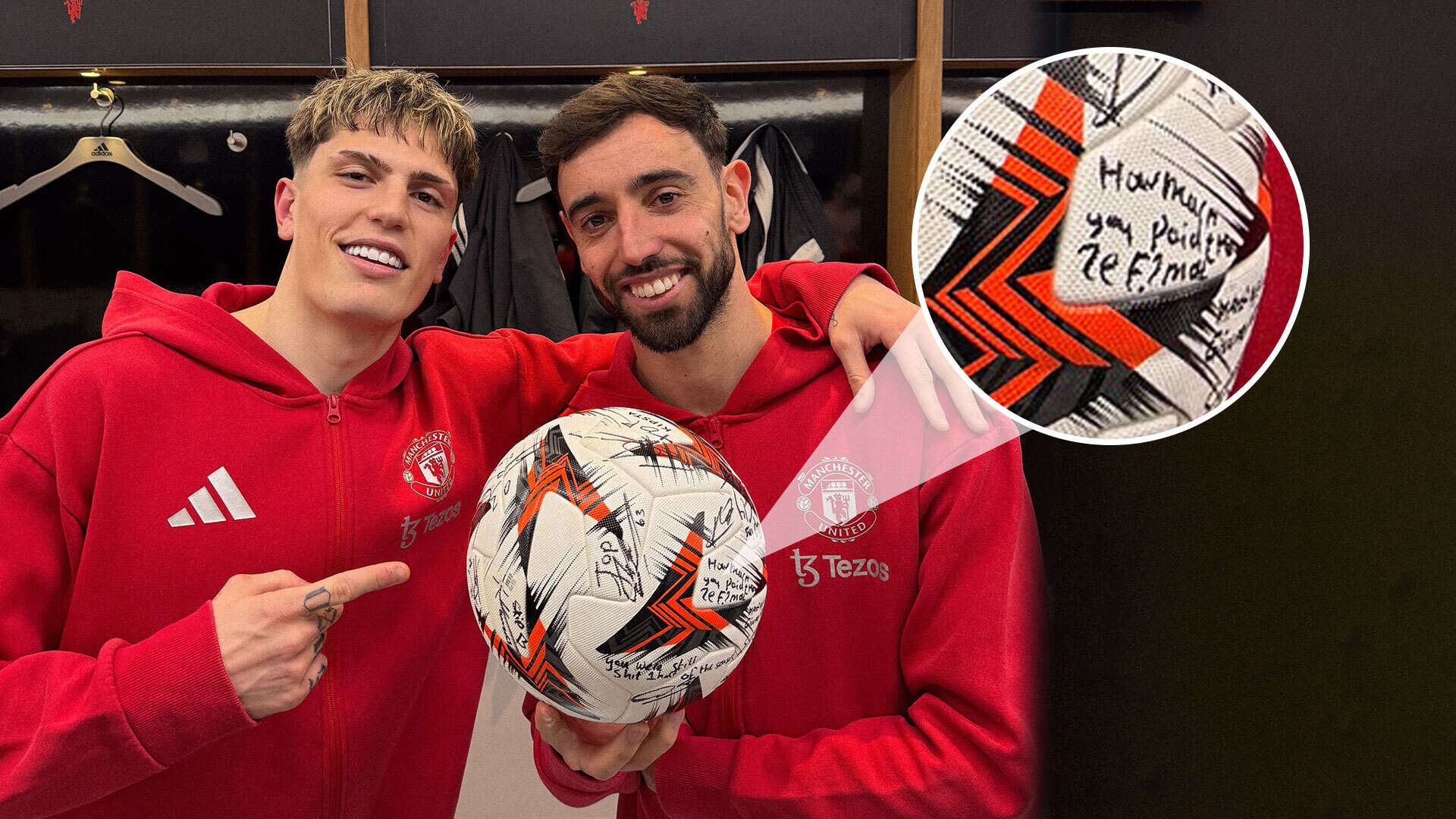 Man Utd star writes cheeky message about ref on Fernandes' hat-trick ball