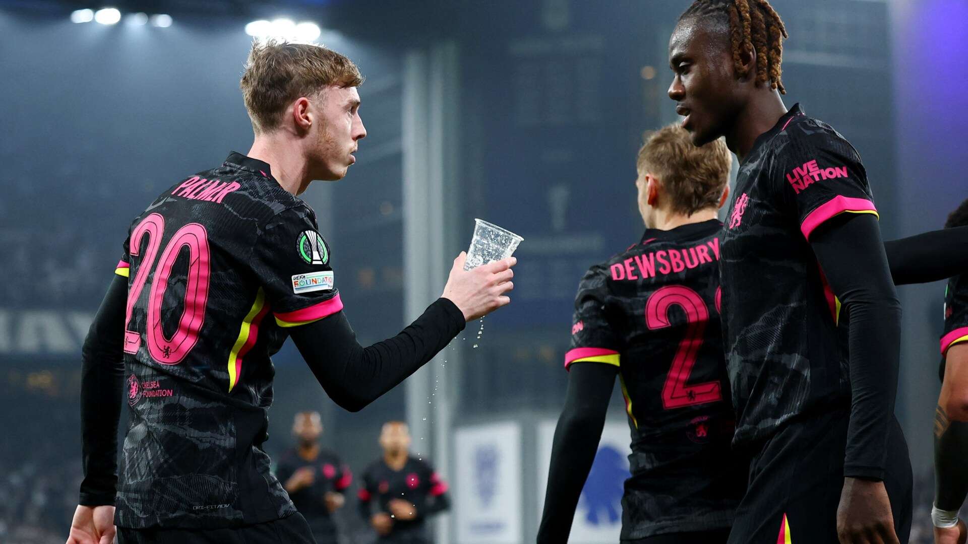 Cole Palmer celebrates Chelsea goal with a beer in first Conference League game