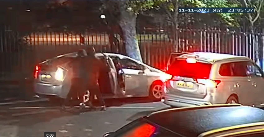 Moment sword thugs ambush taxi before stabbing victim to death through window