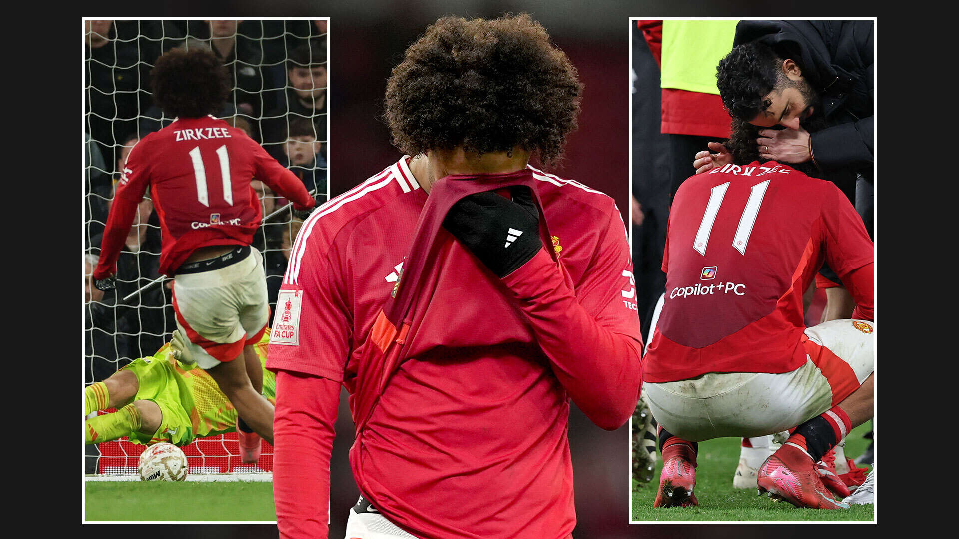 Zirkzee breaks down in tears & is consoled by Man U & Fulham stars after pen miss