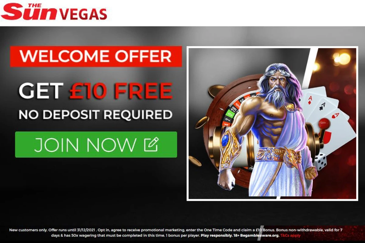 Join Sun Vegas today to get £10 free with no deposit required