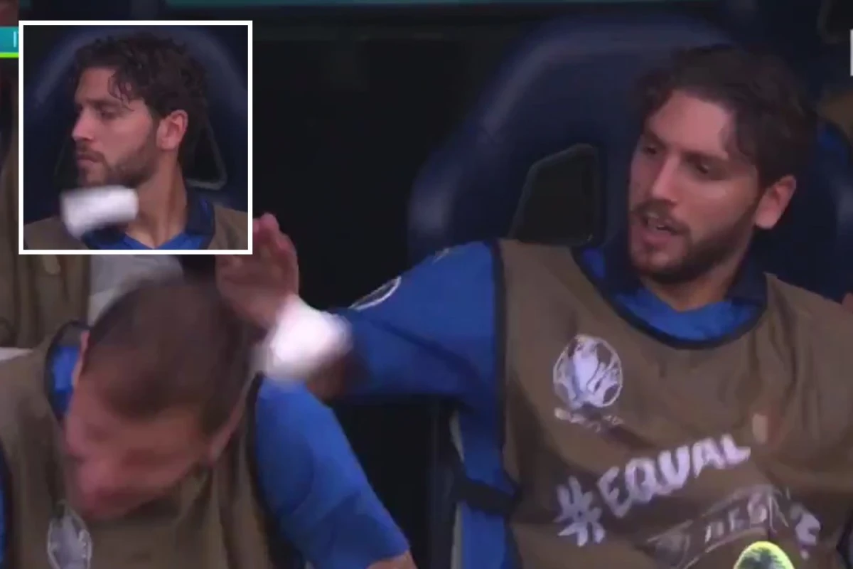 Viewers in stitches as Barella throws bandage at Locatelli - and he is NOT happy