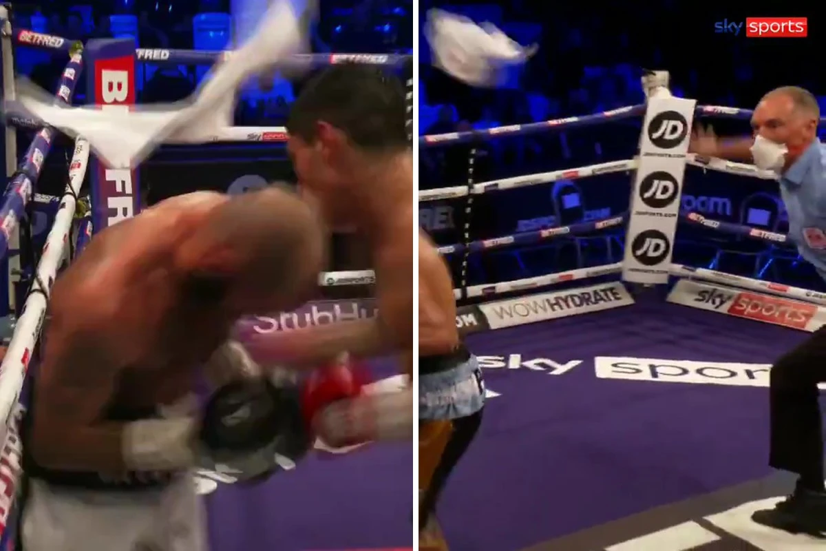 Watch moment ref tosses towel thrown in by Lewis Ritson's corner OUT the ring