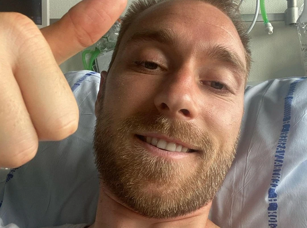 Eriksen gives thumbs up from hospital bed in first picture since cardiac arrest