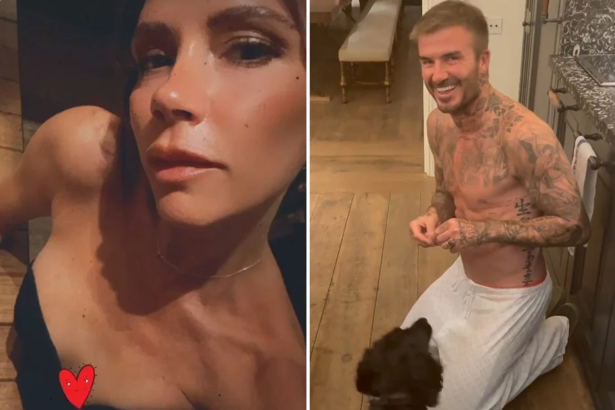 Victoria Beckham glams up for date with David before he strips to PJ bottoms