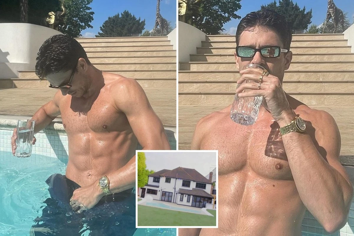 Topless Joey Essex soaks up the sun in his £3m mansion's stunning pool