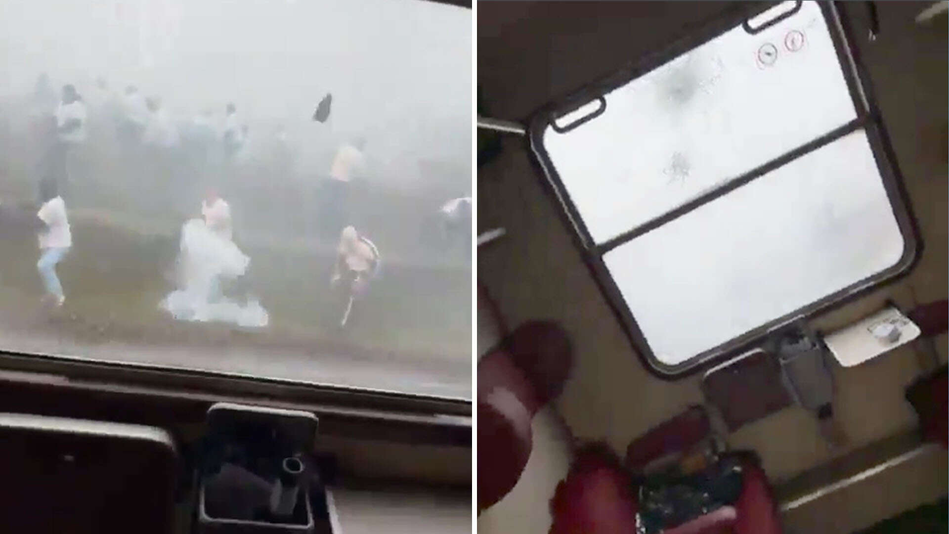 Terrifying moment thugs launch firecrackers at train filled with rival fans