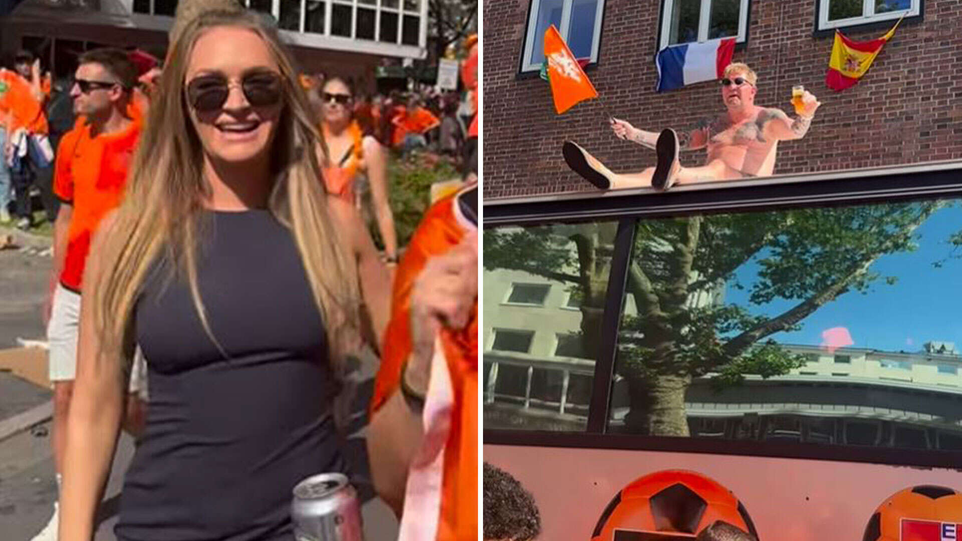 Laura Woods photobombed by 'naked' man on bus as she hangs out with Holland fans