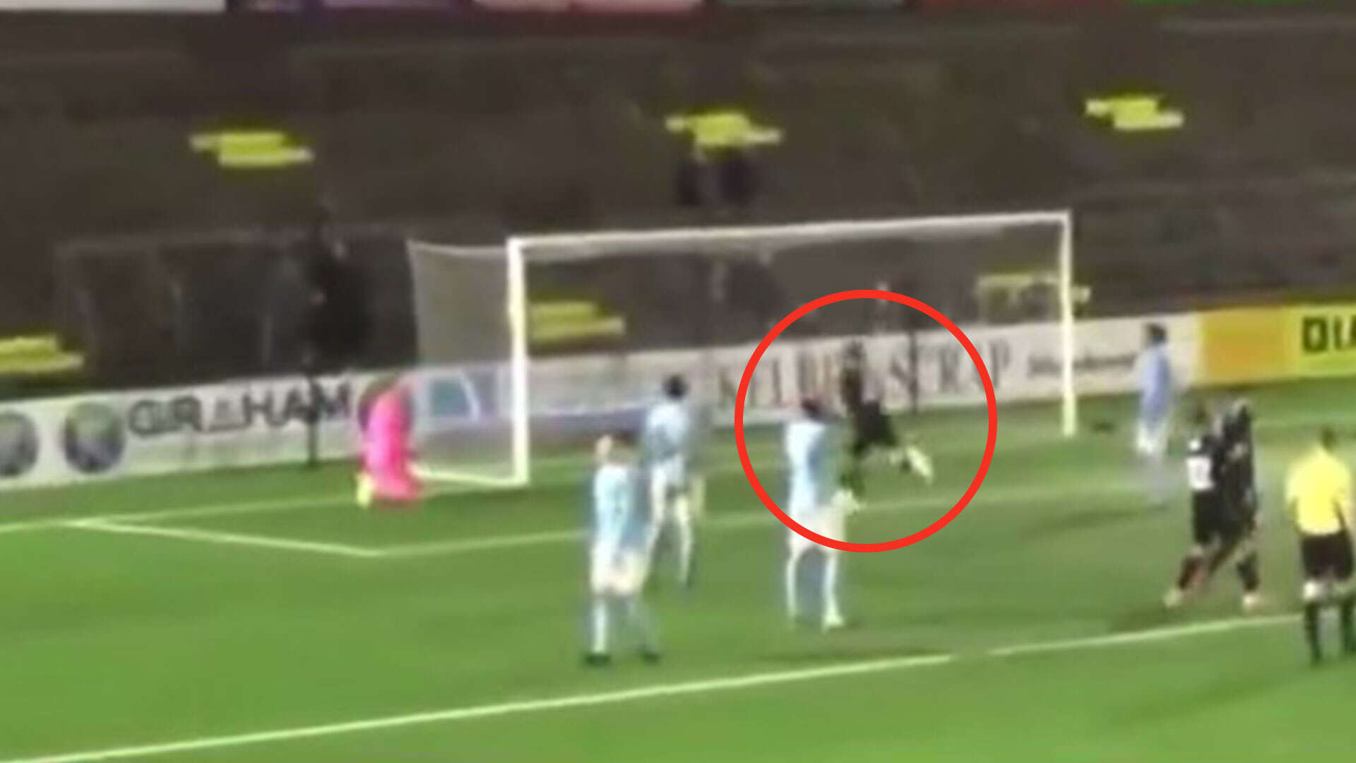 Footballer sent off after celebrating as he leathers ball into goalie's face