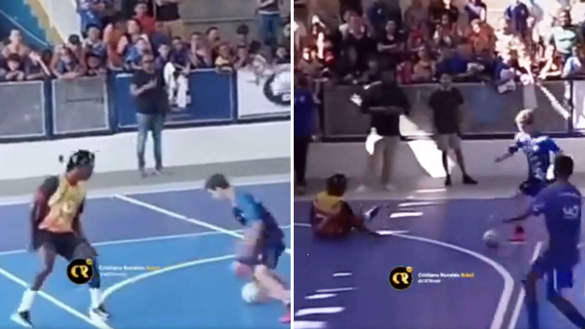 Humiliating moment Vinicius Jr is sat down by teen leaving him on his bum