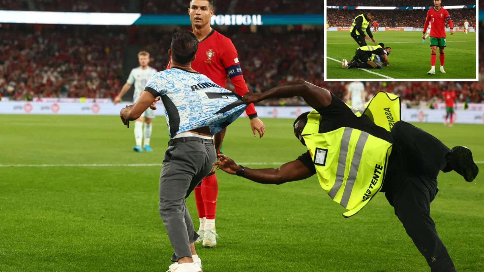 Watch moment pitch invader joins Portugal attack.. and steward has a nightmare