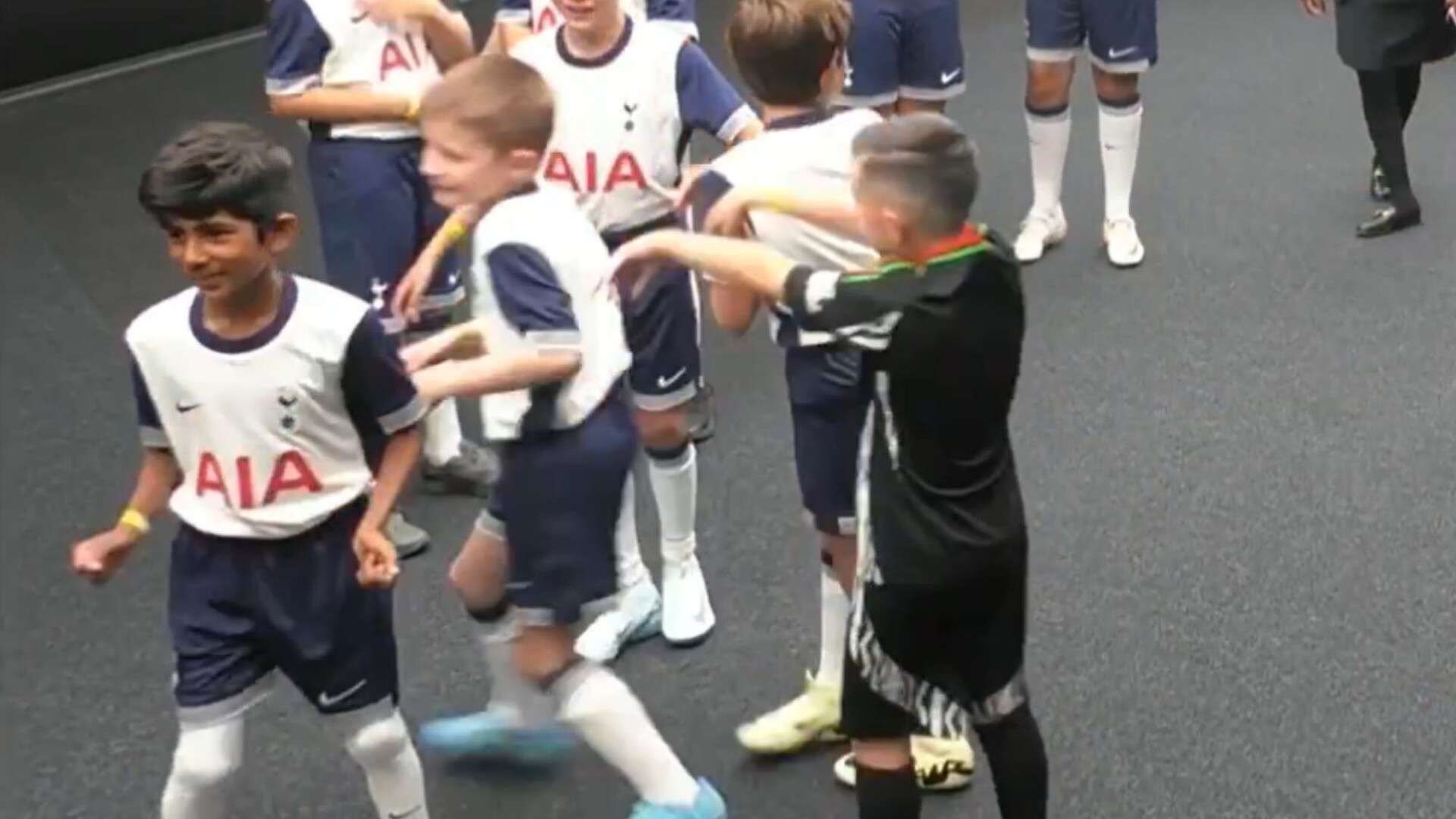 Moment Arsenal mascot SHOVES Spurs rivals in tunnel bust-up before game