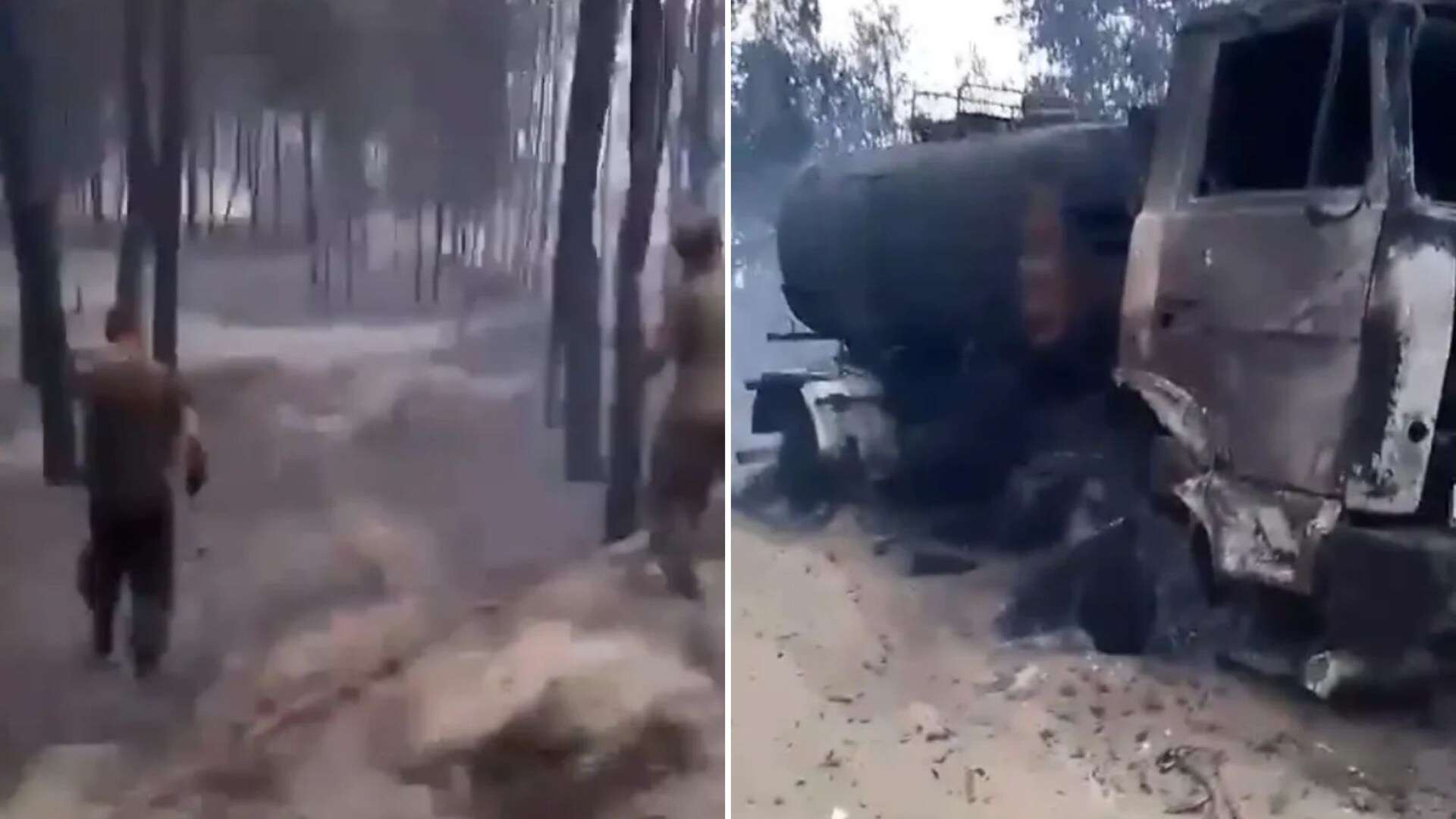 Shellshocked Russian troops walk through TANK GRAVEYARD after Ukrainian strike