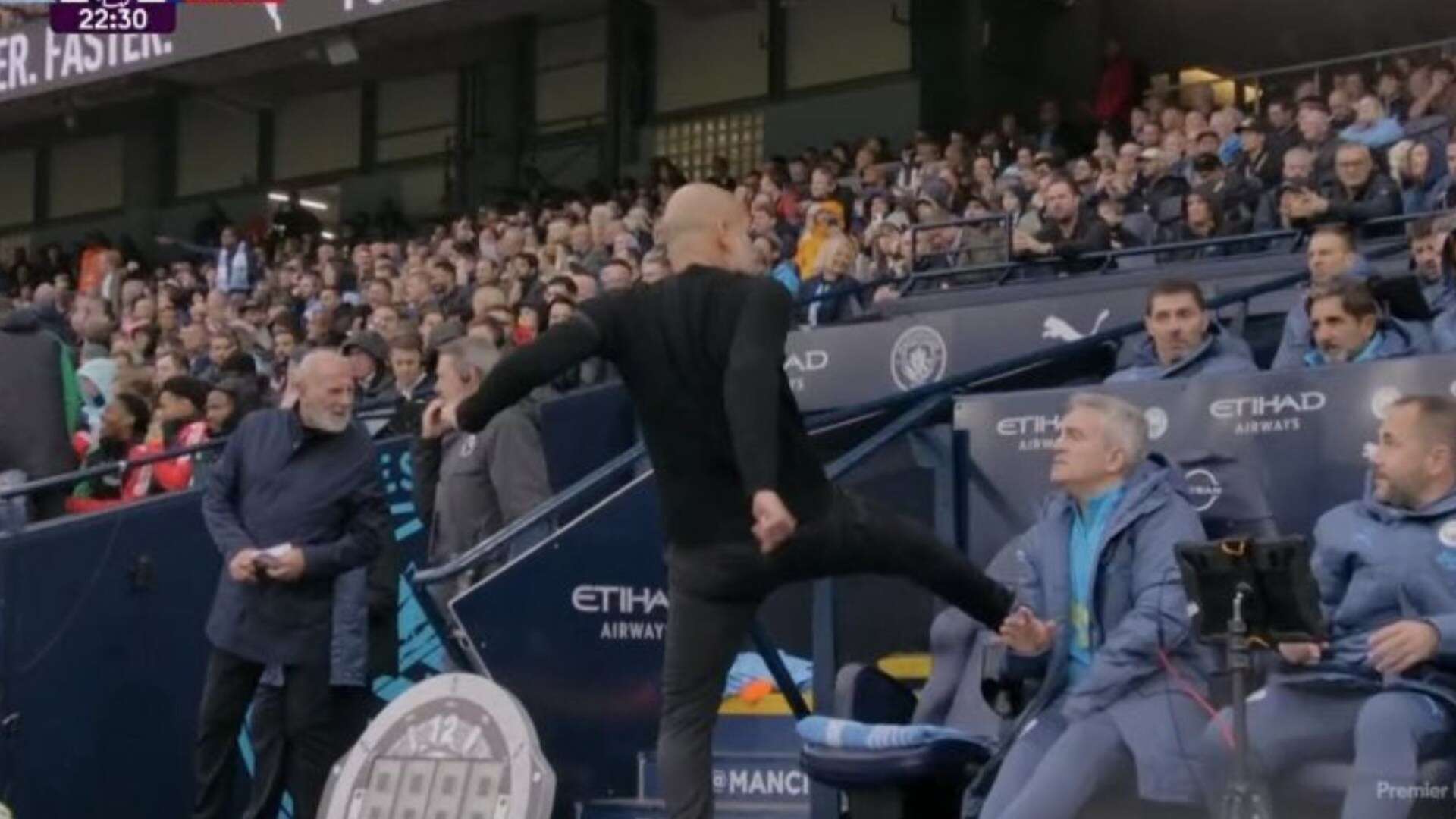 Pep Guardiola lashes out and kicks chair with Man City stars fuming