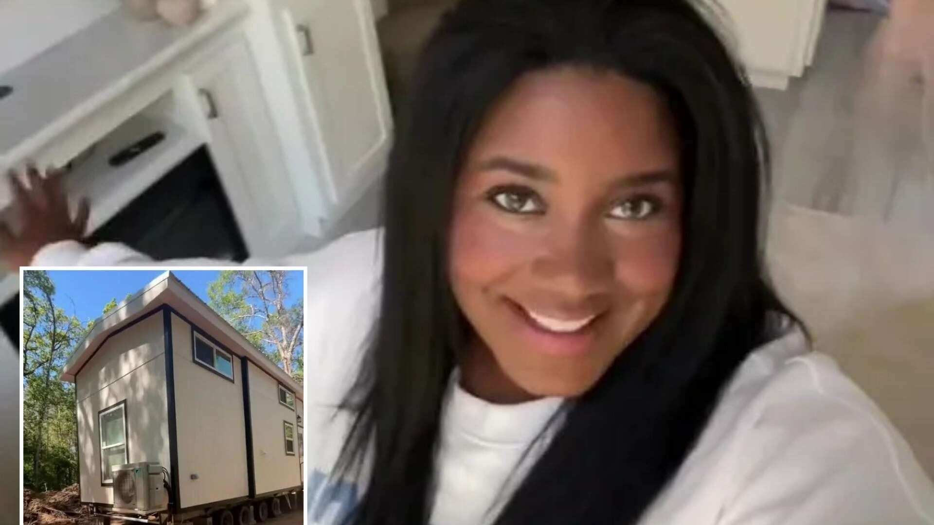 Woman shows off tiny home - where her bed 'swallows up the living room'