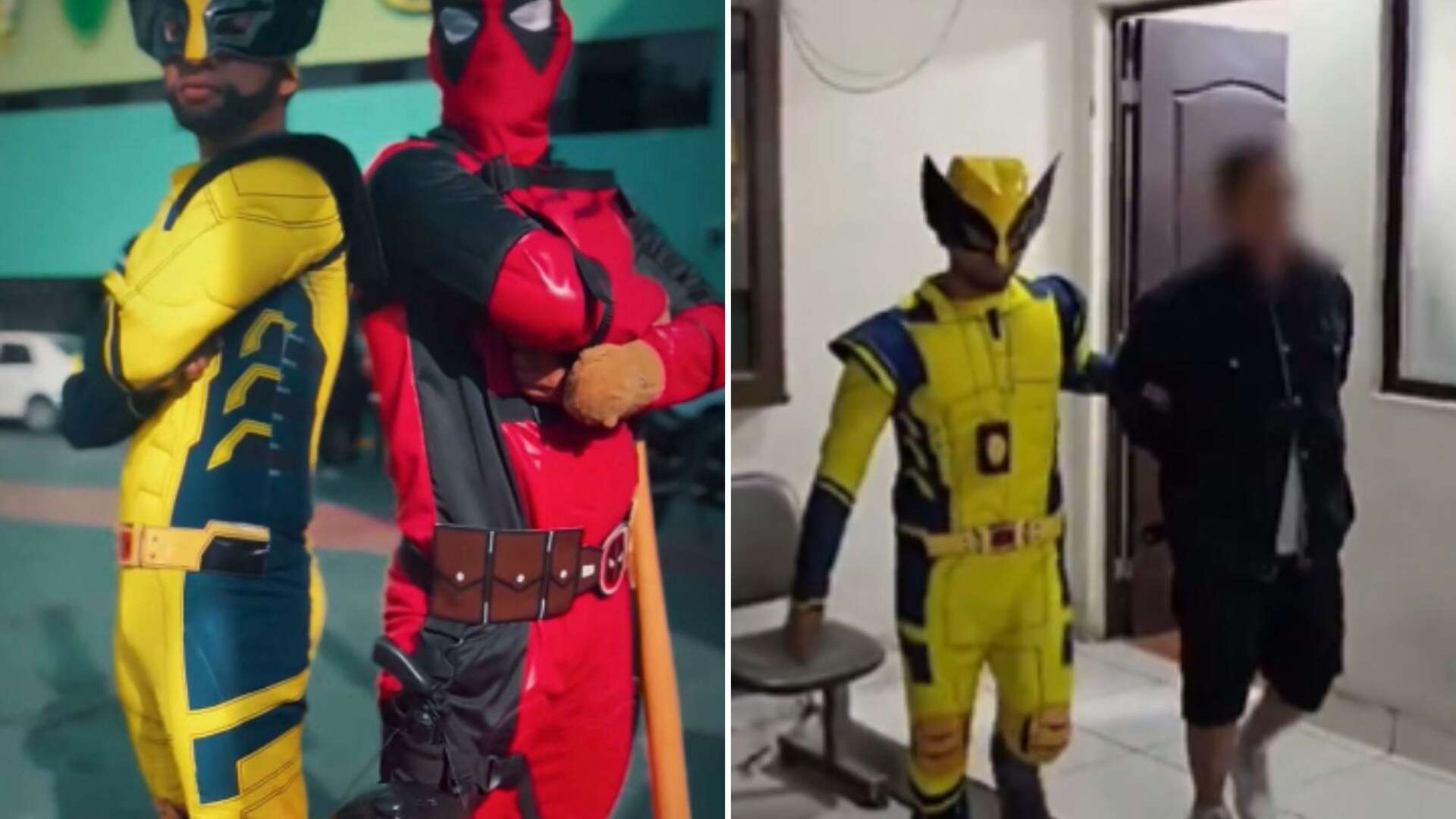 Bizarre moment cops dressed as Wolverine and Deadpool bust drug gang