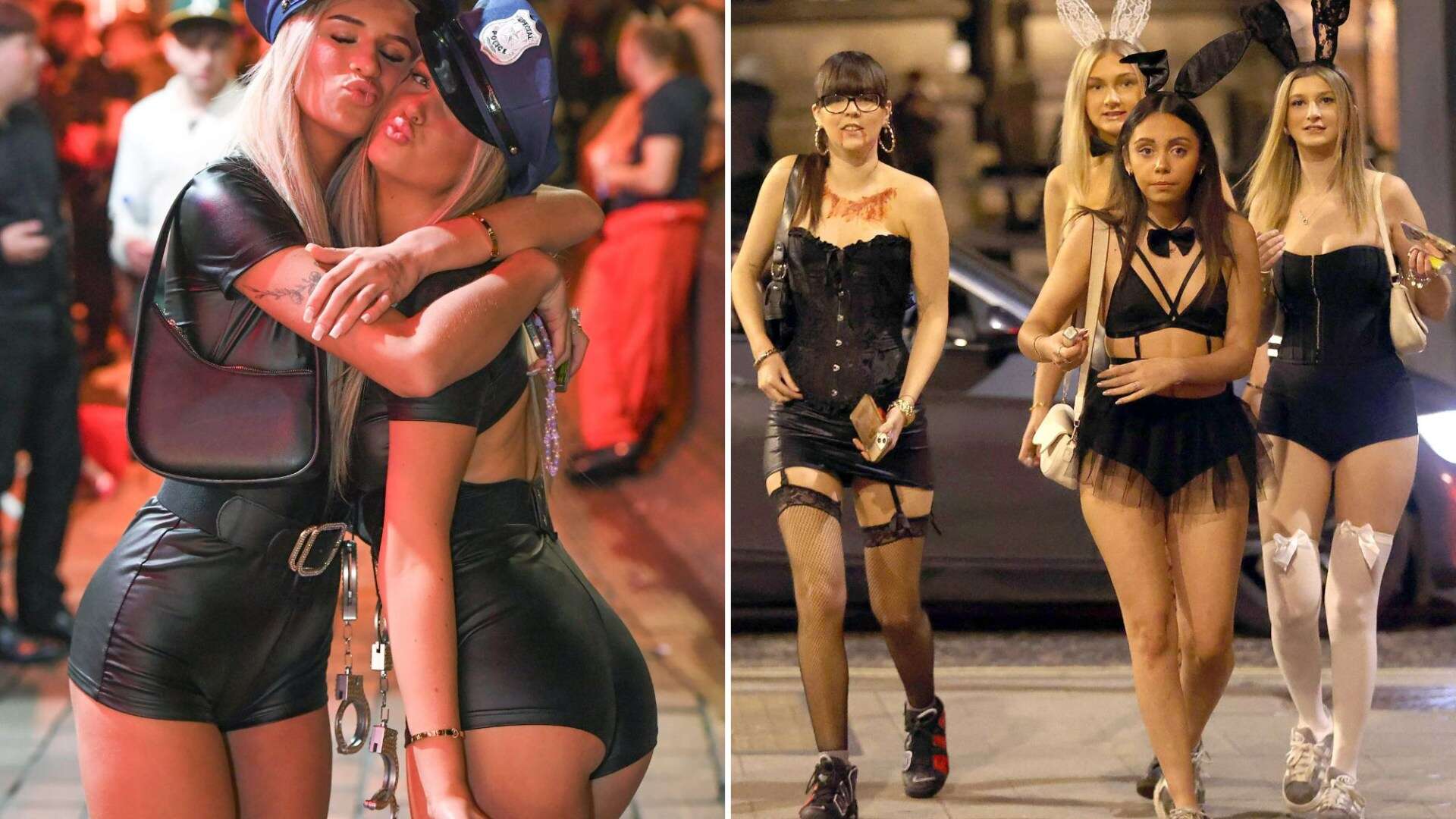 Halloween revellers dress up & show off racy costumes as they hit the town