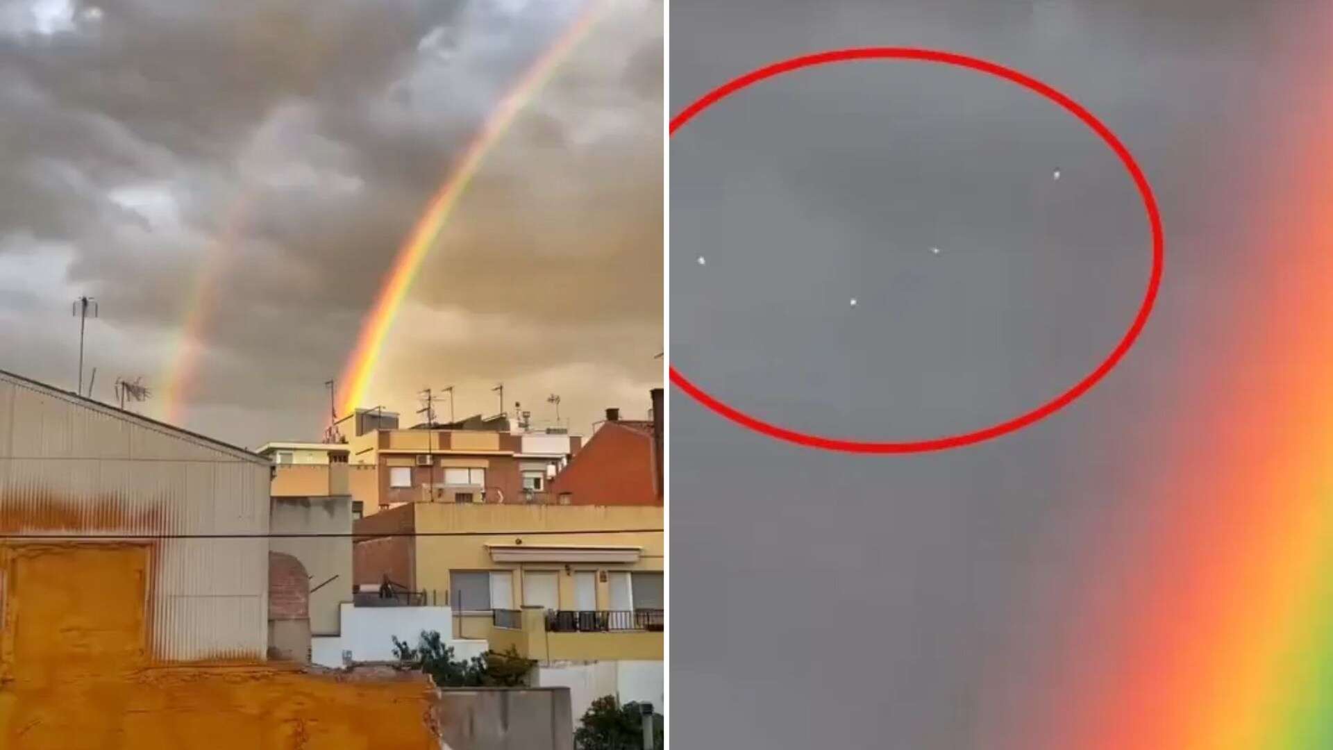 Moment UFOs appear in sky above Spain next to rainbow - before floods hit