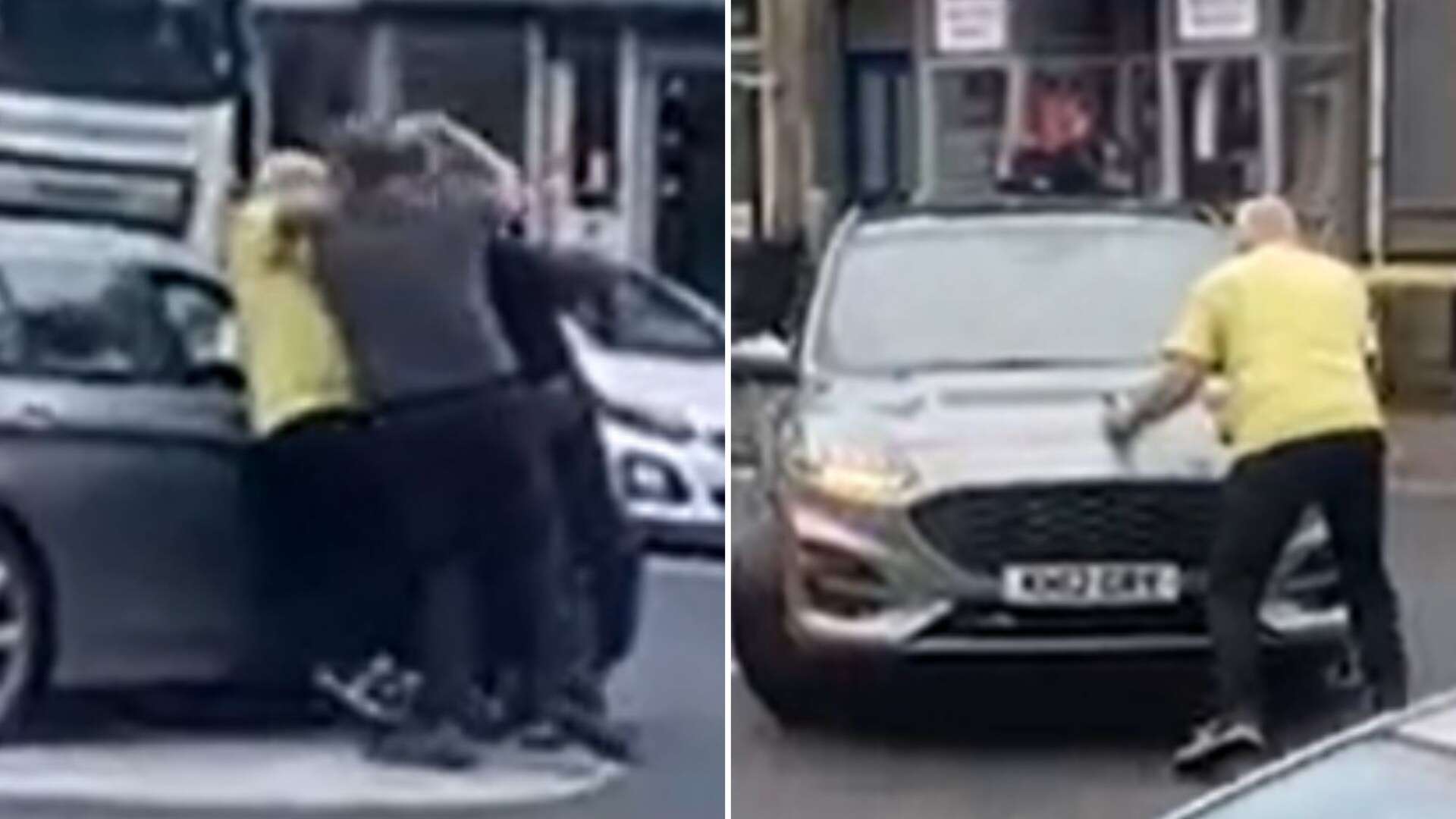 Shocking moment OAP drivers FIGHT in street - before one is nearly RUN OVER