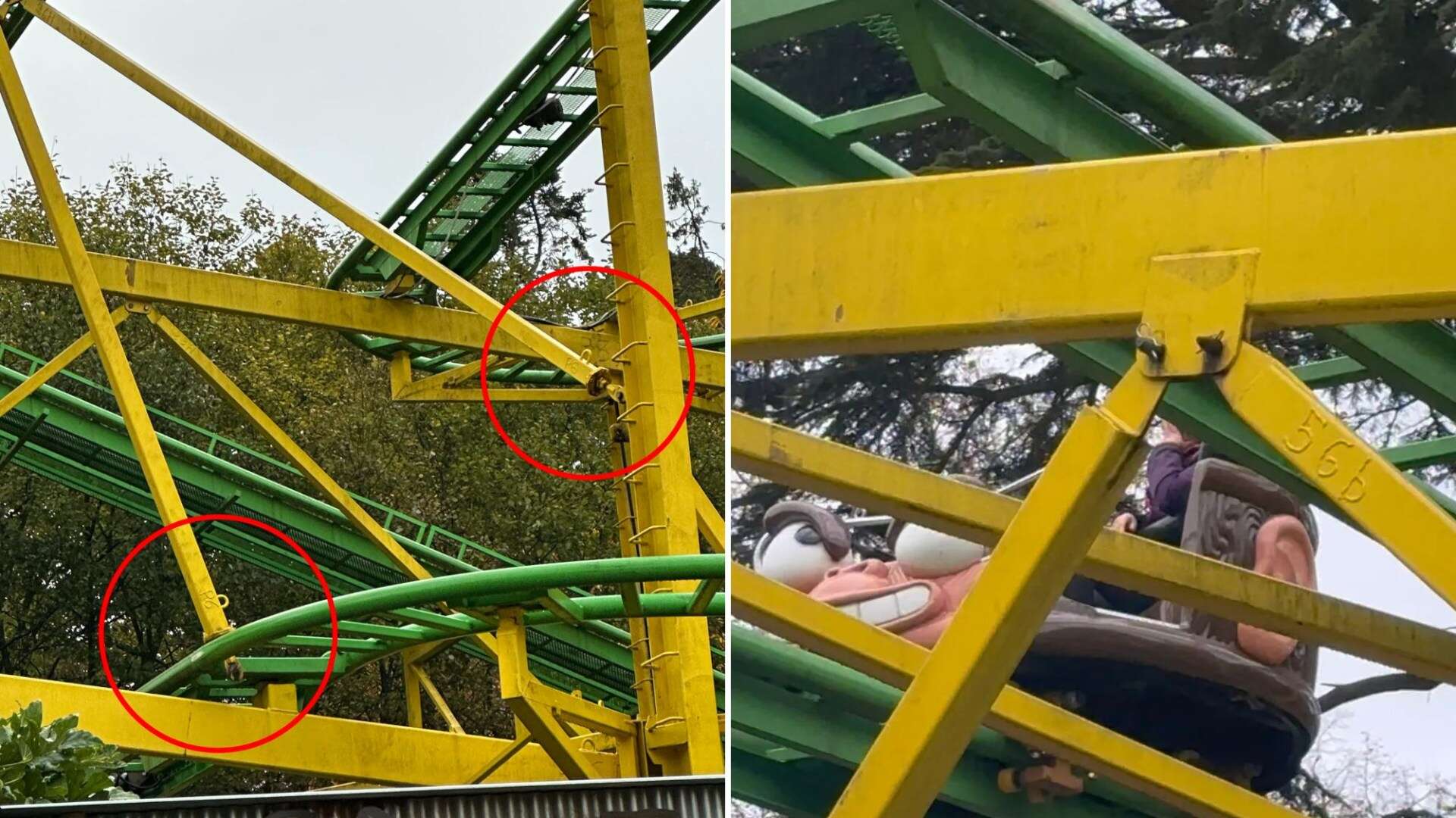 Terrified thrillseekers trapped on rollercoaster as beam 'crashes onto track'