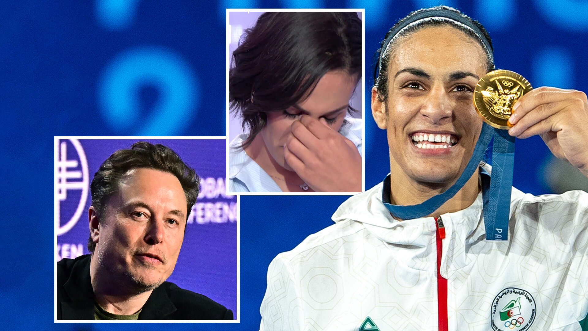 Moment Olympic gender row boxer Imane Khelif breaks down in tears over Musk