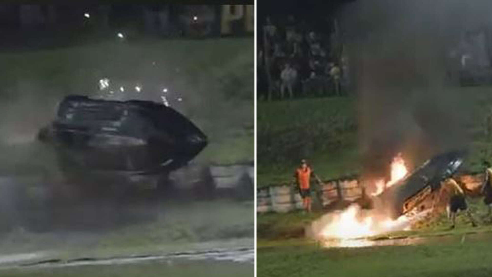 Watch terrifying moment racer crashes & flips superboat as it goes up in flames