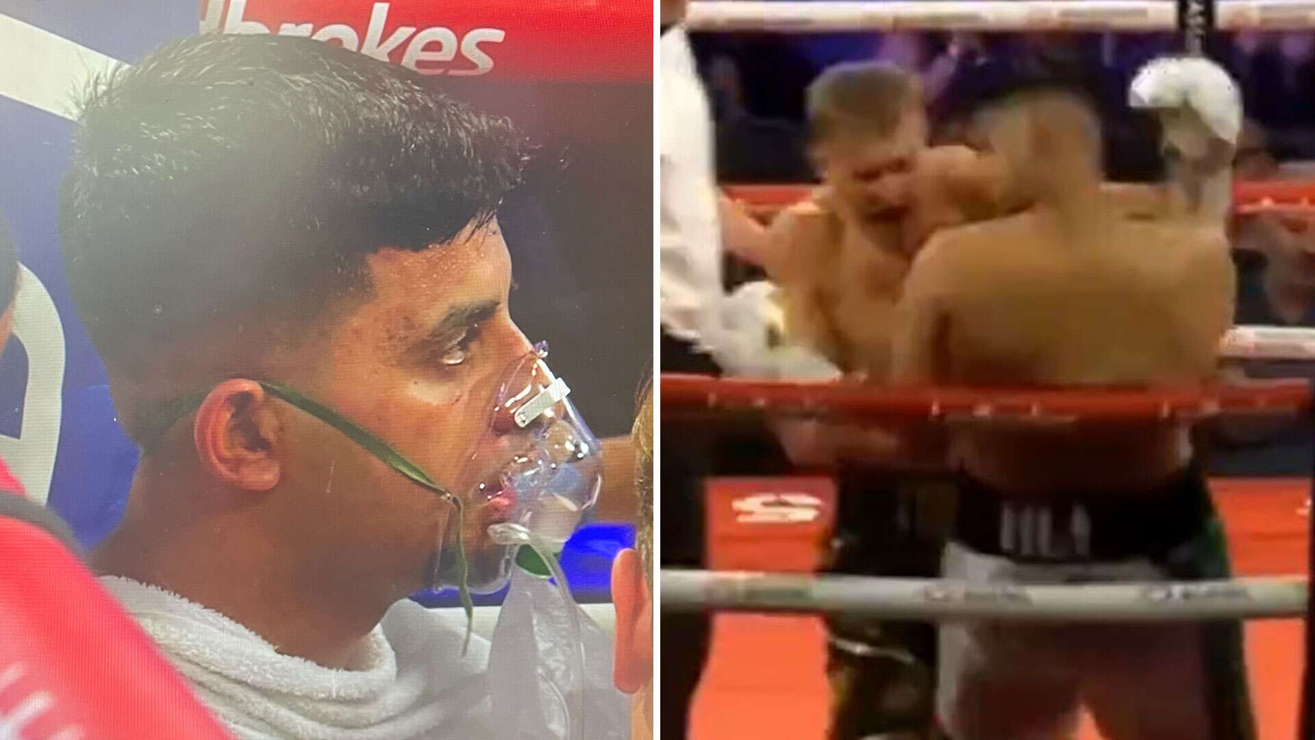 Boxer left needing oxygen in ring as he's KO'd in first round by huge underdog