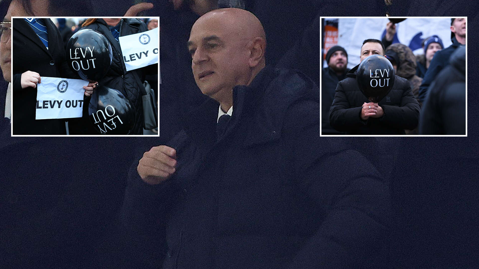 Spurs fans protest 'Levy out' with balloons as chairman akwardly watches