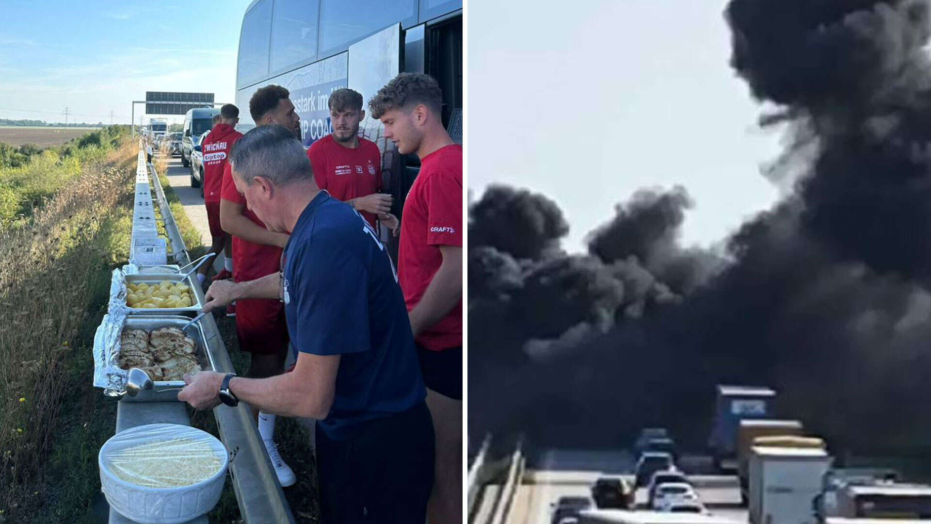 Fourth-tier side forced to eat pre-match meal by motorway after huge fire