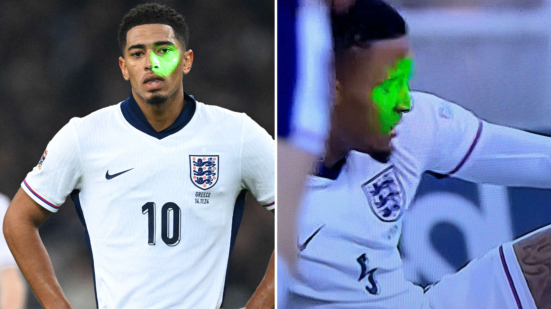 England stars targeted with LASER PENS in shameful scenes during Greece clash