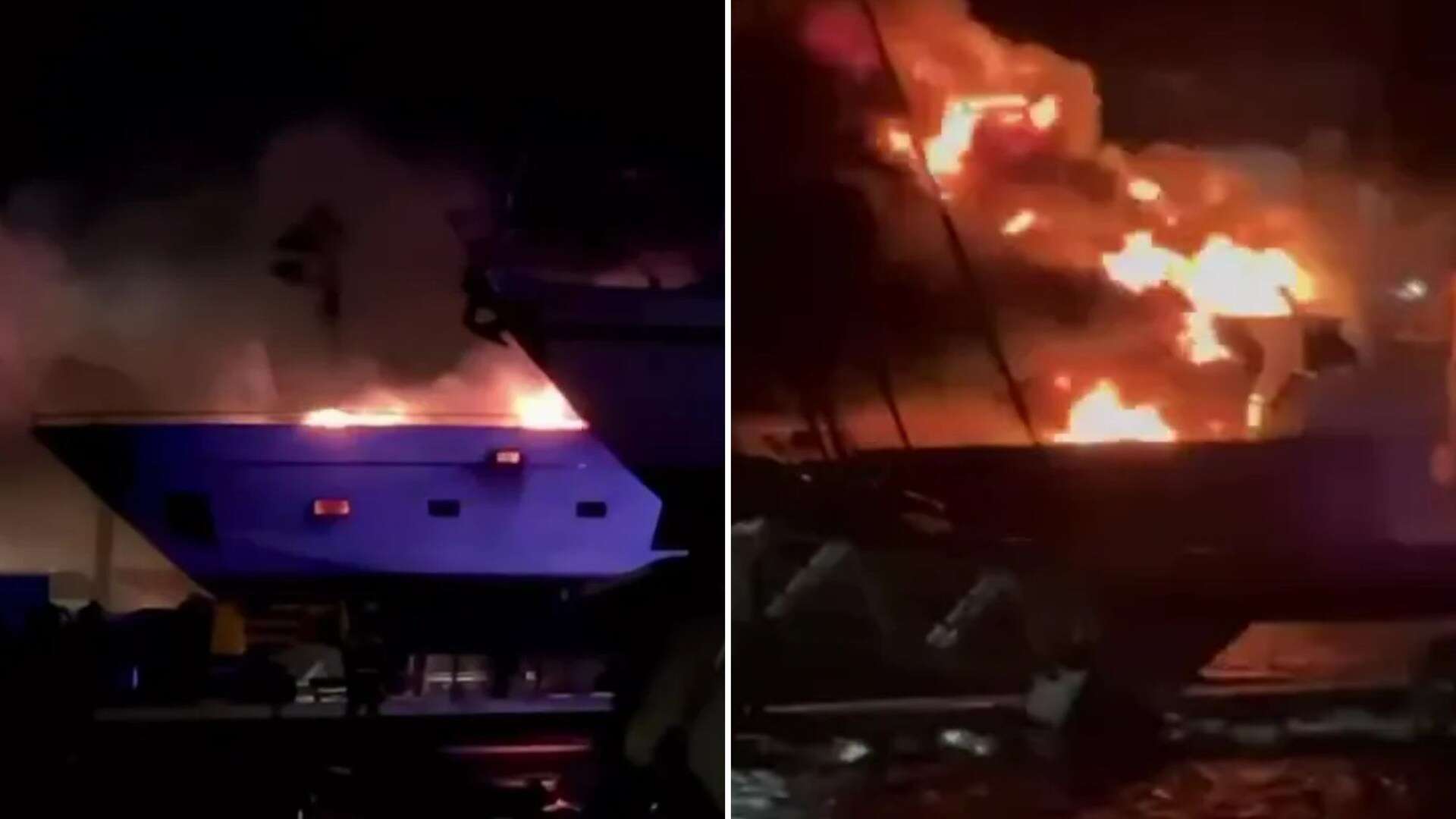 Watch as £12m superyacht erupts into flames while anchored in paradise resort