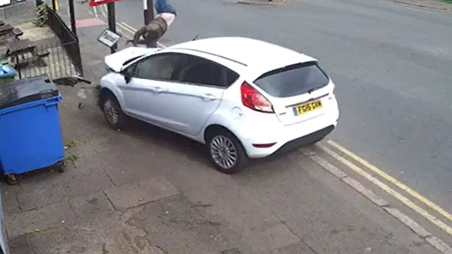 Moment driver ploughs into pedestrian sending him flying through the air