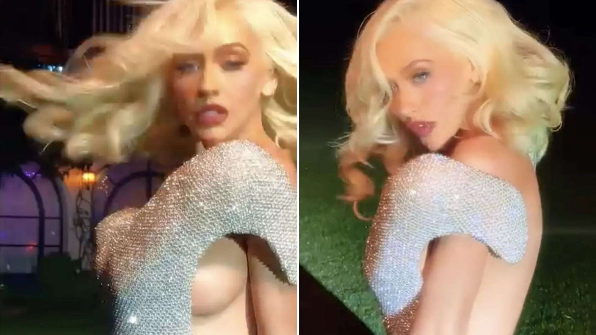 Christina Aguilera posts sizzling video showing off side boob in silver dress