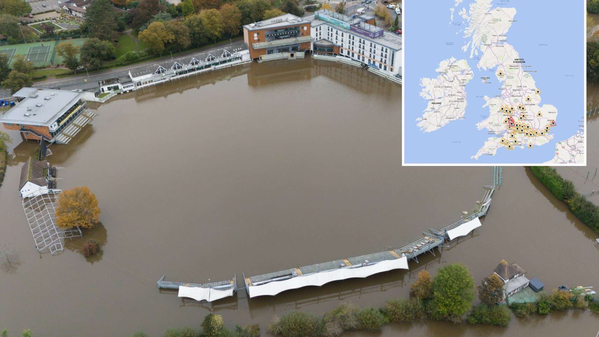 Map reveals spate of flood warnings as rivers burst banks & streets underwater