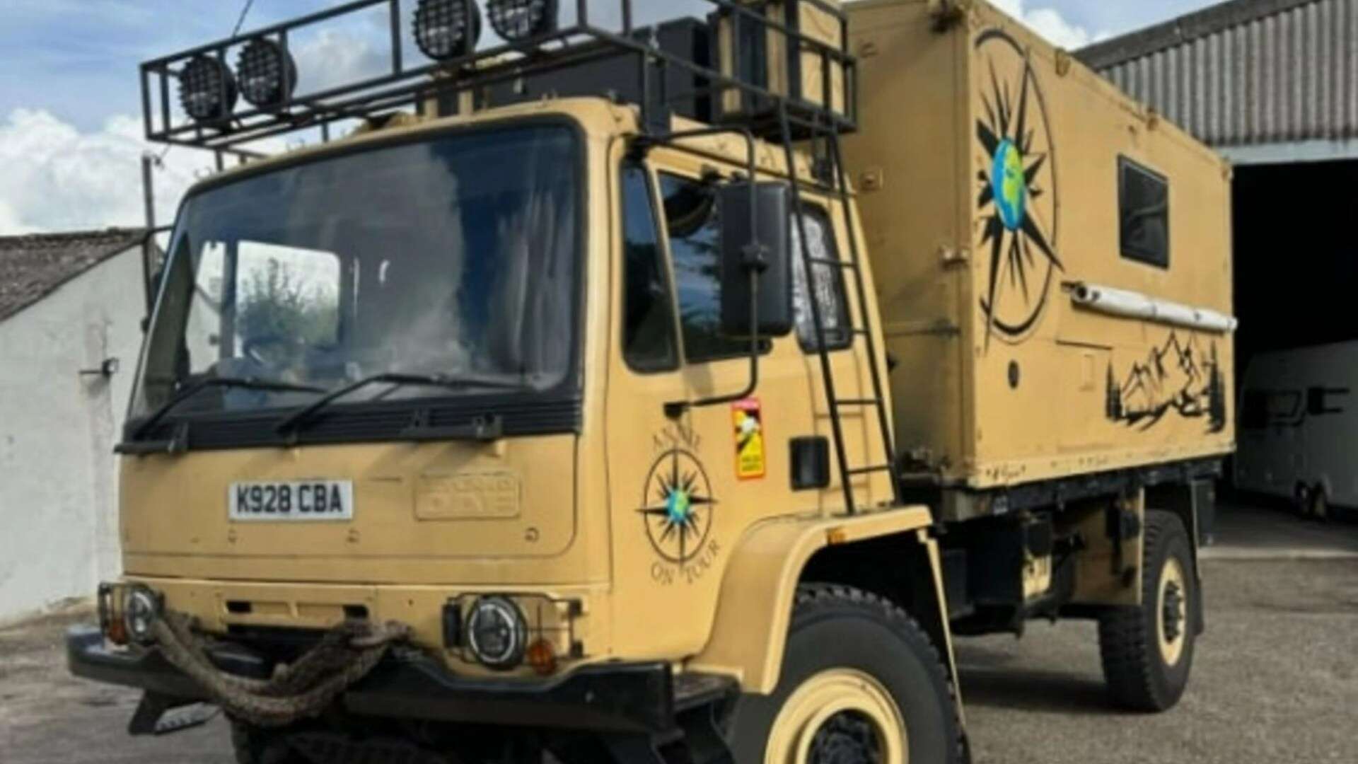 Army truck with machine gun post is turned into CARAVAN with bed & shower