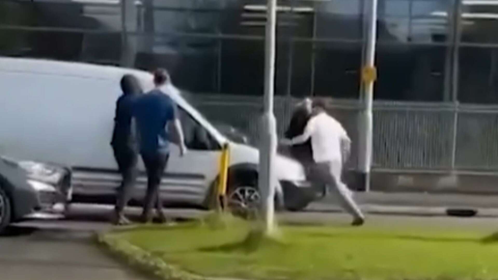 Armed road-rage thugs smash white van as driver flees onslaught outside Tesco