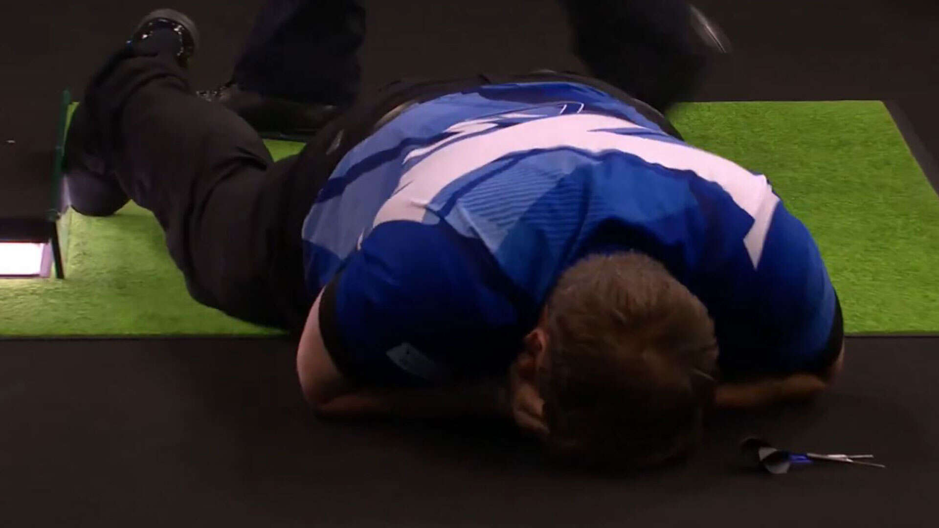 Menzies collapses to the floor as he wins days after leaving 'in a huff'