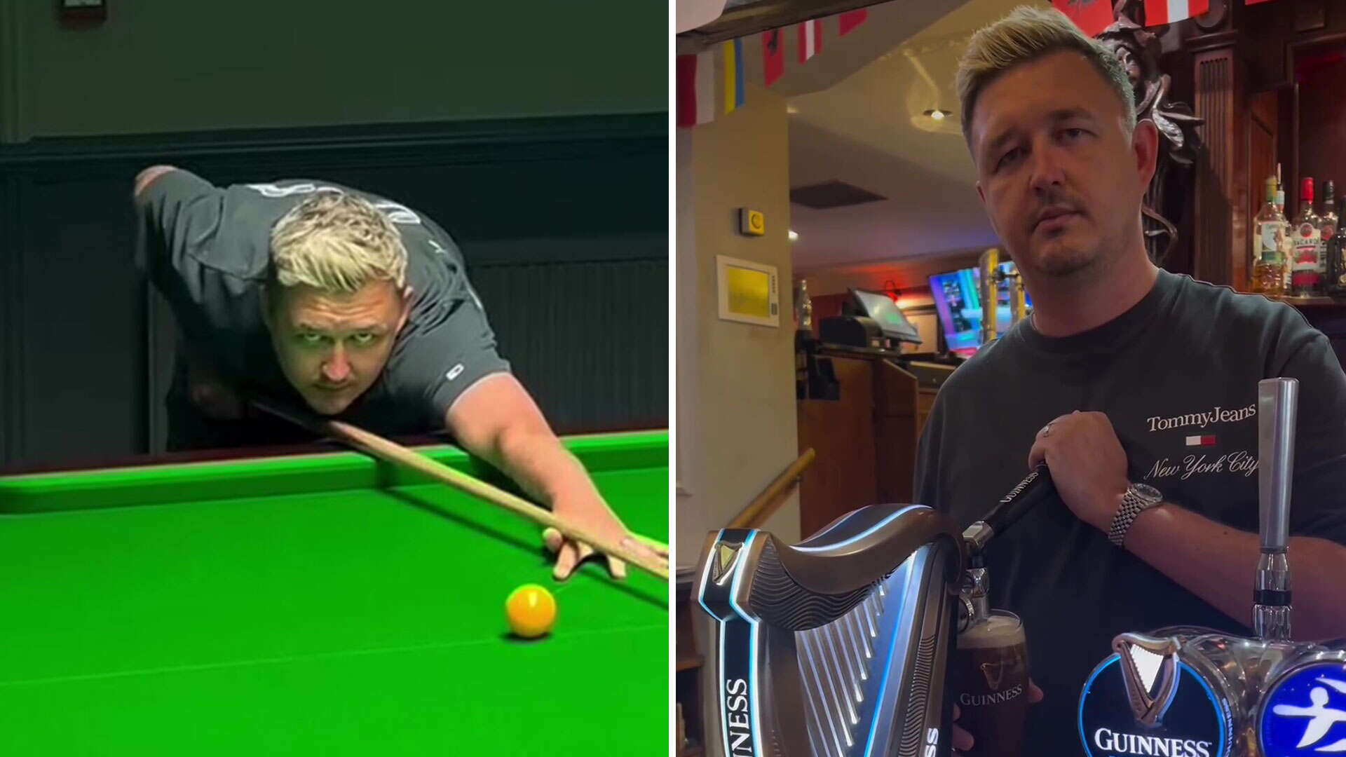 Watch Kyren Wilson nail the Ivan Toney snooker shot then pour perfect pint