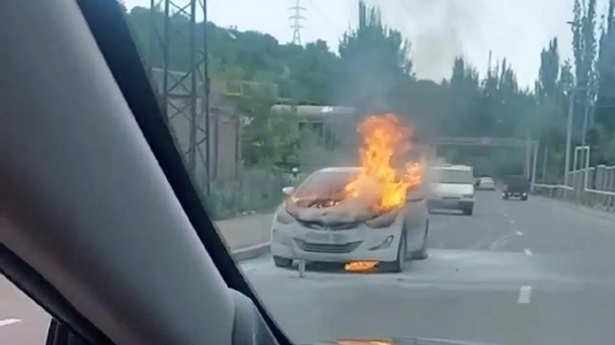 Автомобиль сгорел в Алматы (видео)