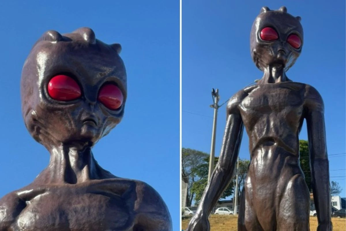 Varginha inaugura escultura de ET com 4 metros