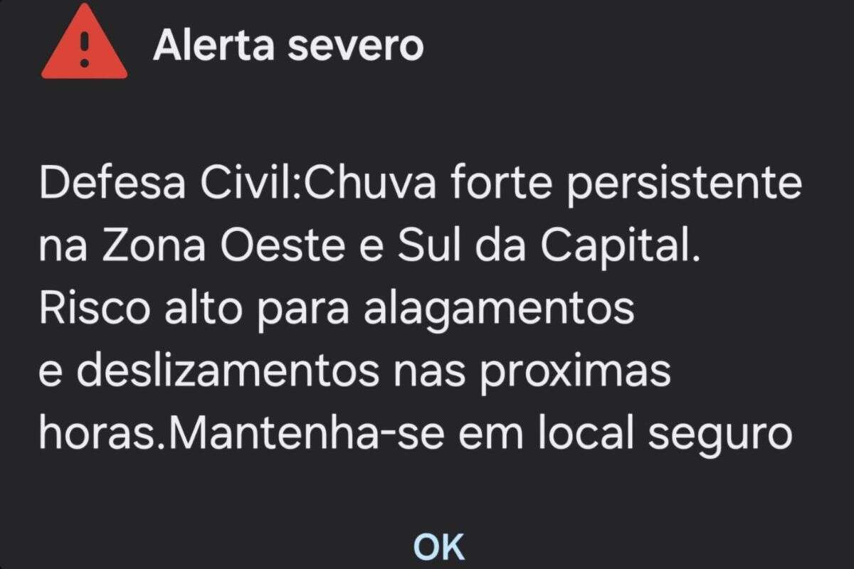 Cidade de SP tem alerta severo por chuva forte nas zonas oeste e sul