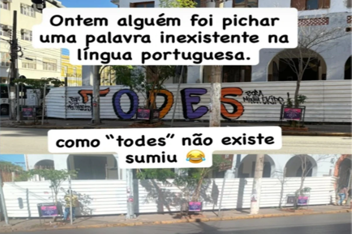 “Todes” pichado em praça de Cuiabá é apagado e prefeito vibra: “Sumiu”