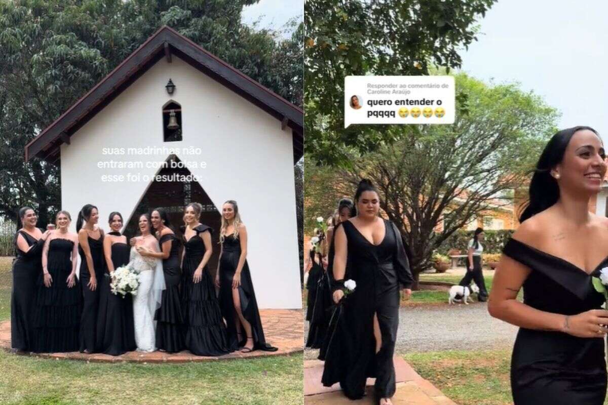 Casamento com madrinhas de vestido preto divide opiniões: “funeral”