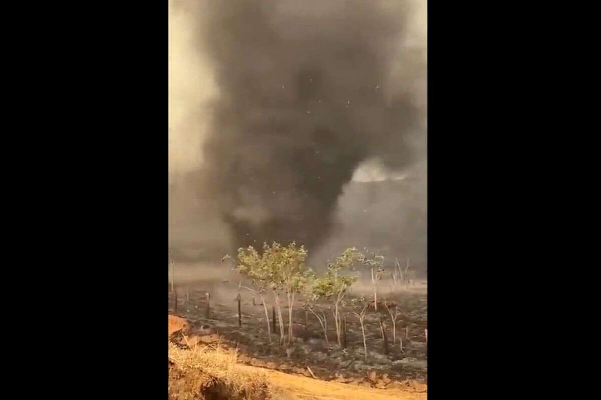 Vídeo mostra redemoinho passando por propriedade rural de Mococa