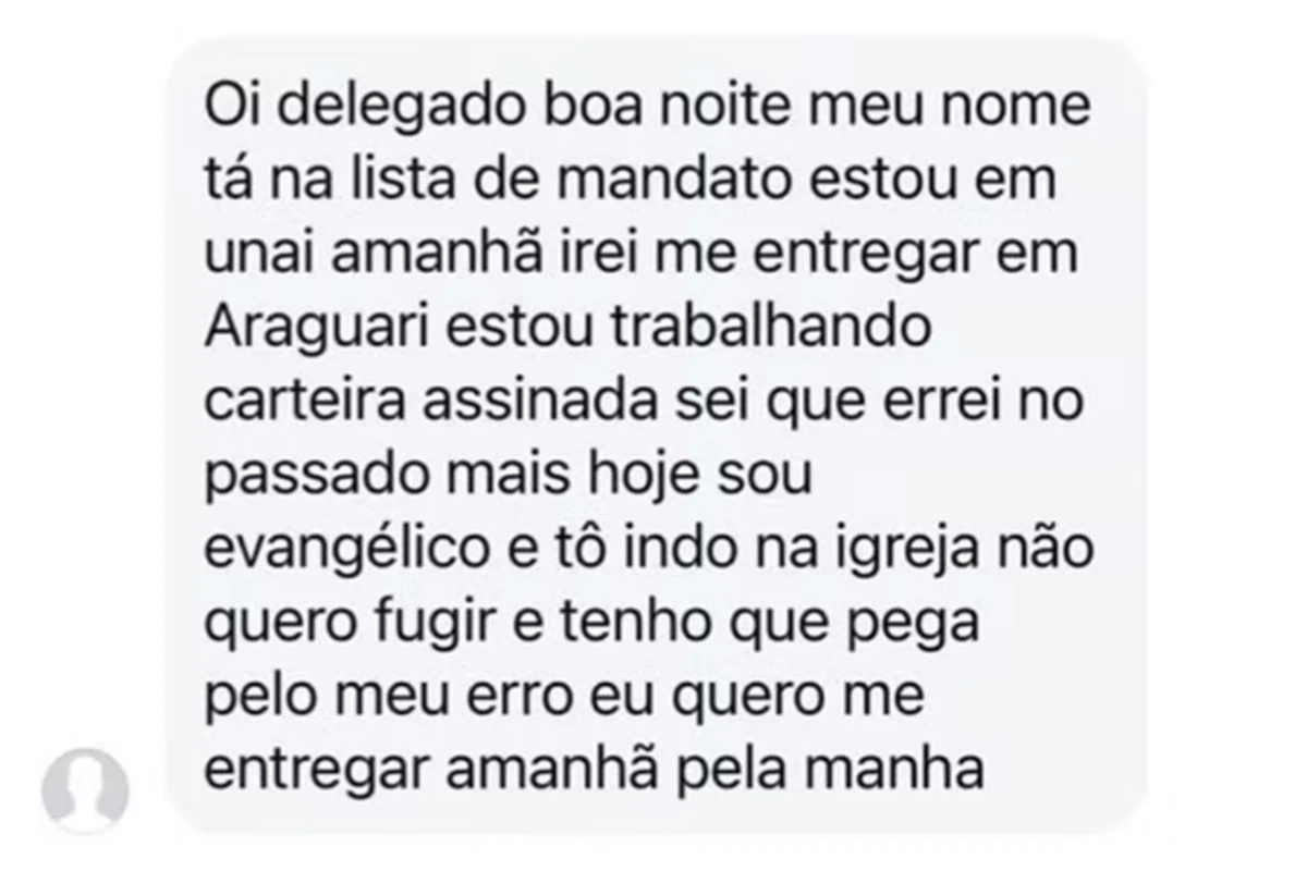 Foragido envia mensagem a delegado e se entrega: “Virei evangélico”
