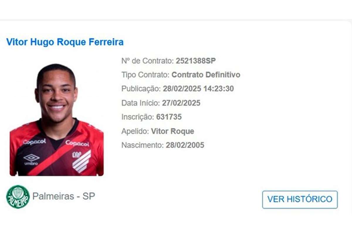 Vitor Roque aparece no BID e atacante já pode estrear pelo Palmeiras