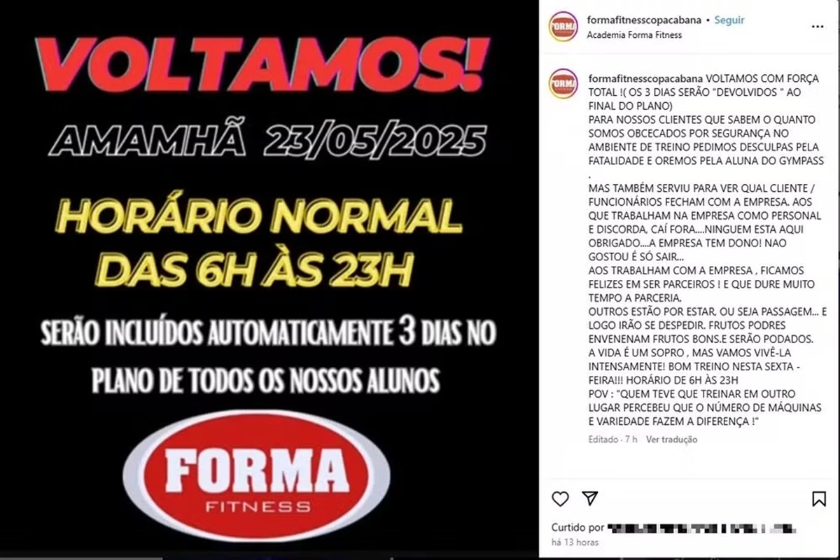 “Se discorda, cai fora”: academia onde jovem morreu anuncia reabertura