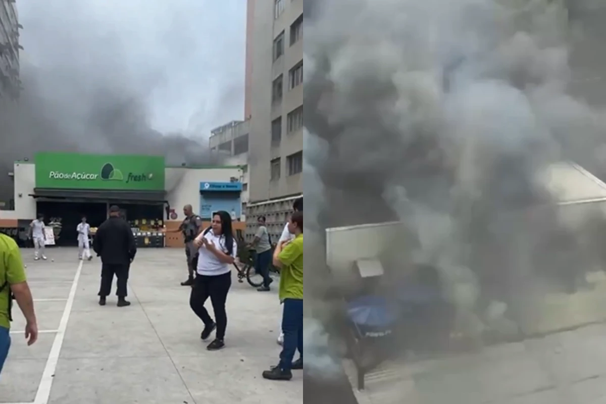 Incêndio atinge mercado e três precisam ser socorridos em Santos.