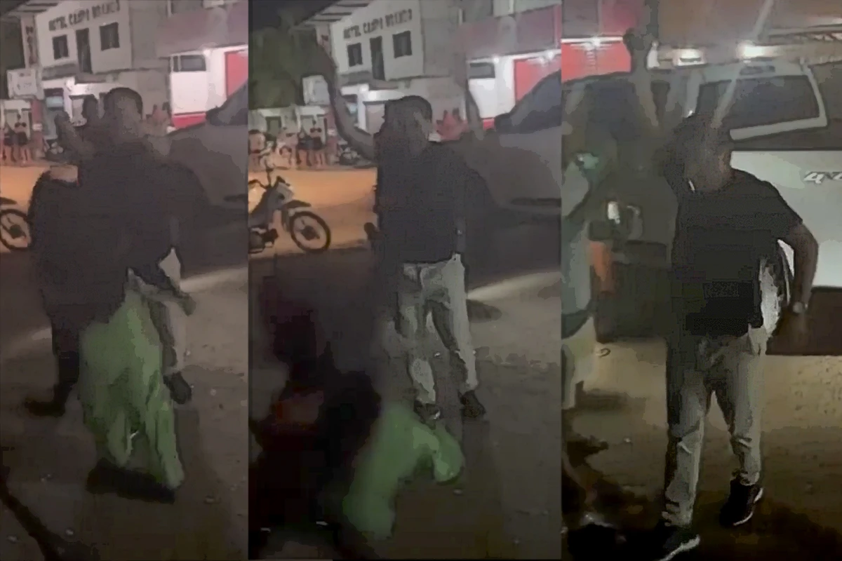 Comandante da PM é filmado agredindo mulher e atirando para o alto