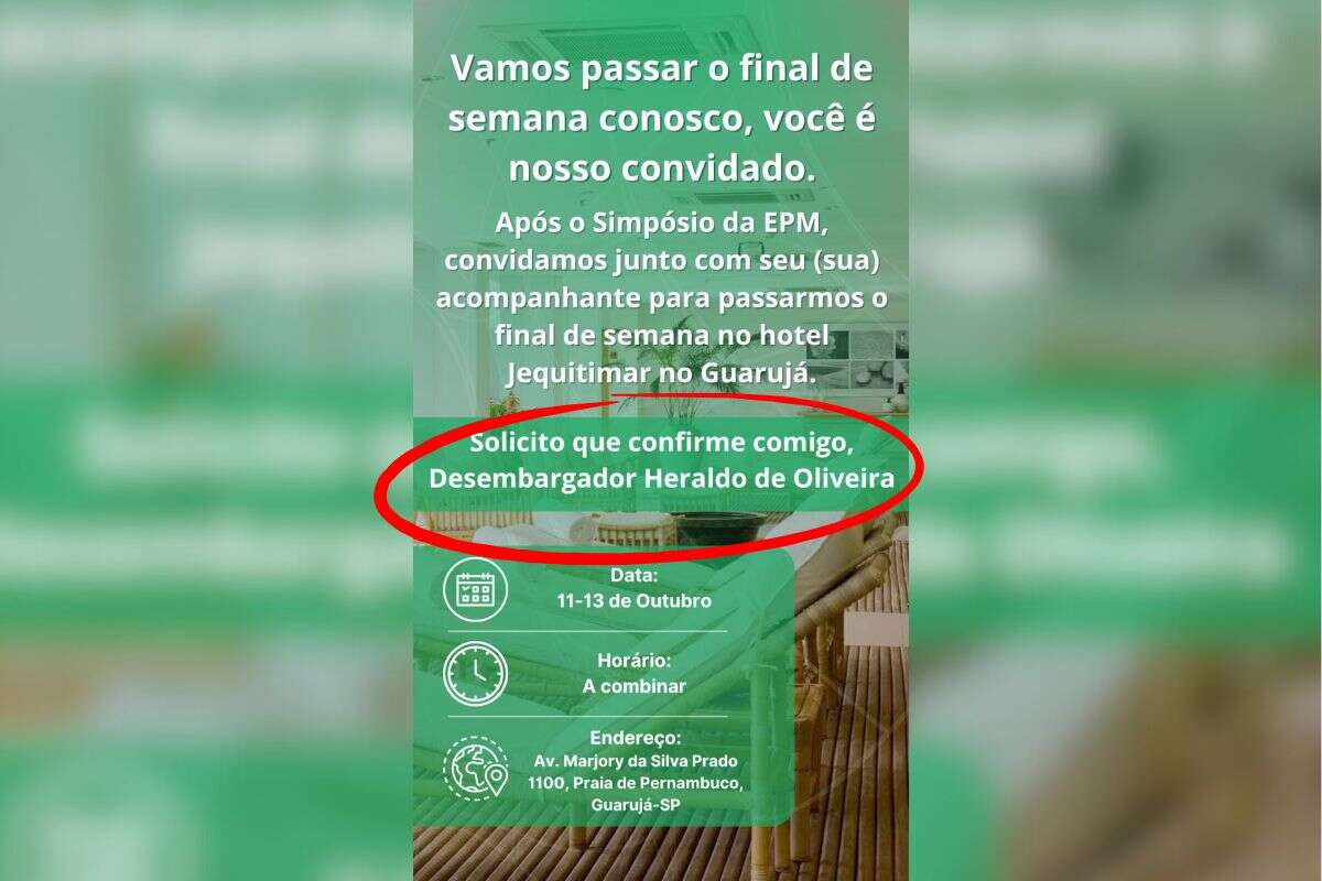 Veja convite usado para levar juízes a resort pago por advogados